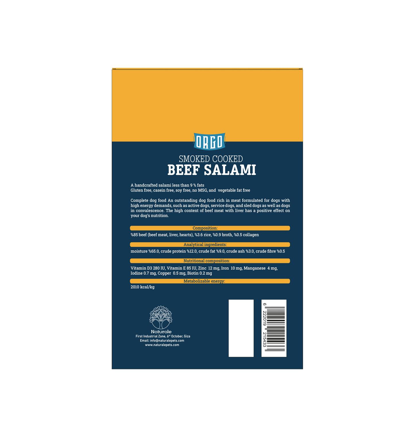 ORGO Real Meat™ Smoked Beef Salami For Dogs – 150 g