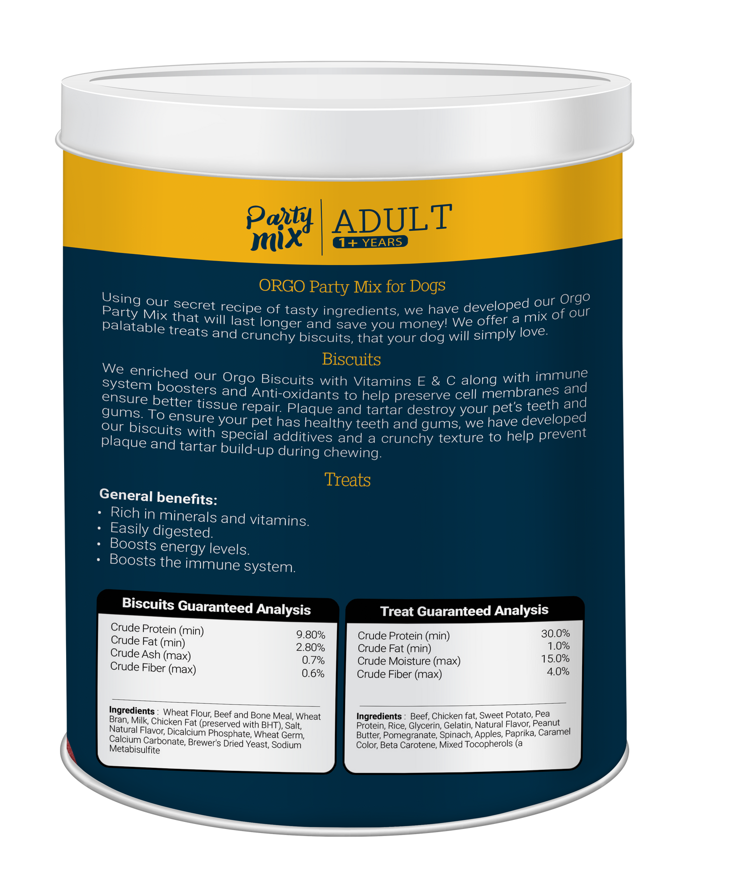 ORGO Party Mix™ Dog Treats – 1 kg Canister (Chicken, Beef, Turkey, Liver)