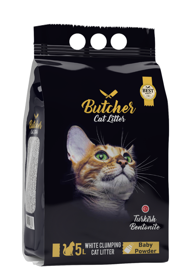 Butcher White Clumping Cat Litter Baby Powder Scent – 5 L Resealable Bag