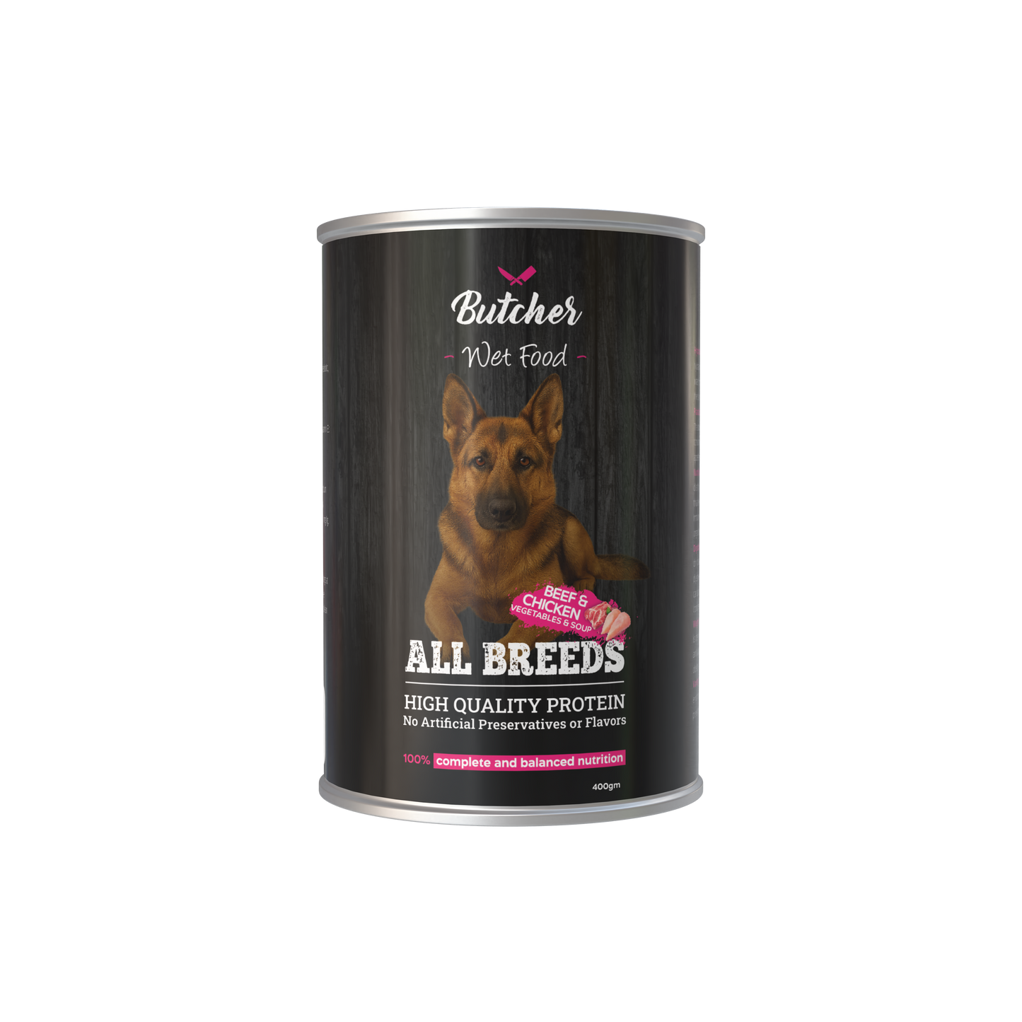 Butcher Wet Food for Dogs – All Breeds, 400g Can (4 Flavors)