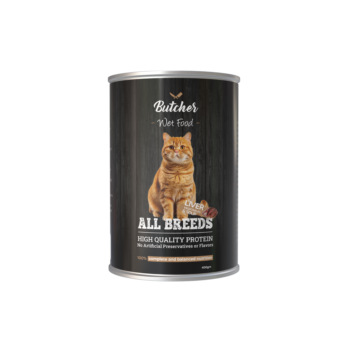 Butcher Wet Food for Cats – All Breeds, 400g Can (4 Flavors)
