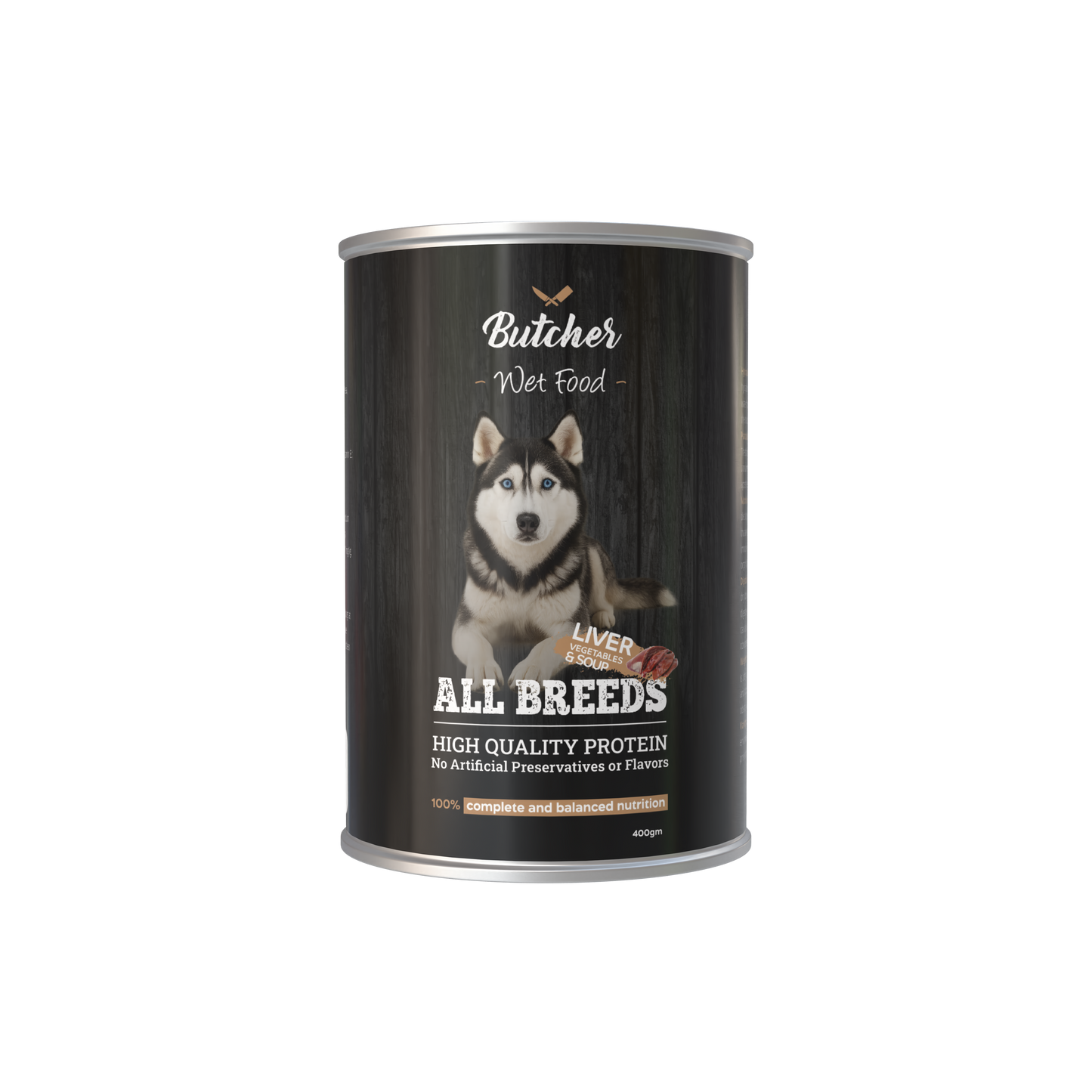 Butcher Wet Food for Dogs – All Breeds, 400g Can (4 Flavors)