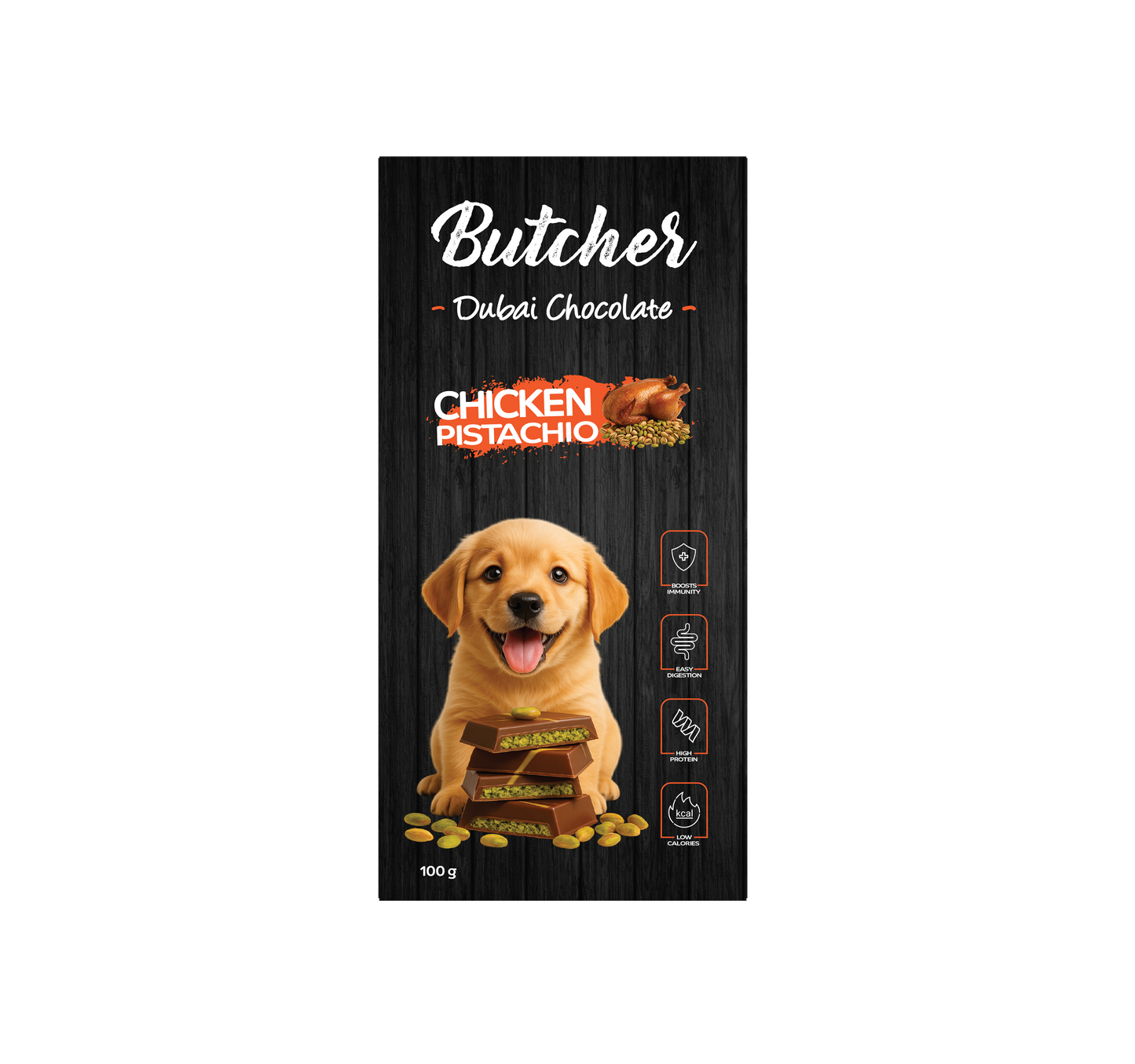 Butcher Dubai Chocolate – Beef, Duck, Rabbit or Chicken, 100 g