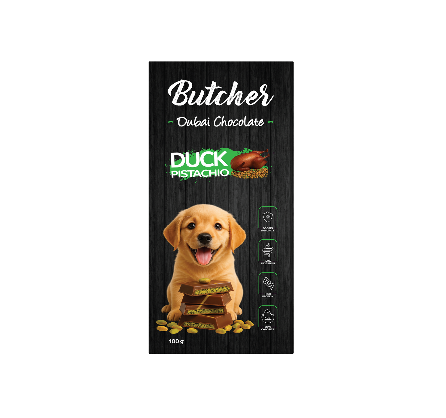 Butcher Dubai Chocolate – Beef, Duck, Rabbit or Chicken, 100 g