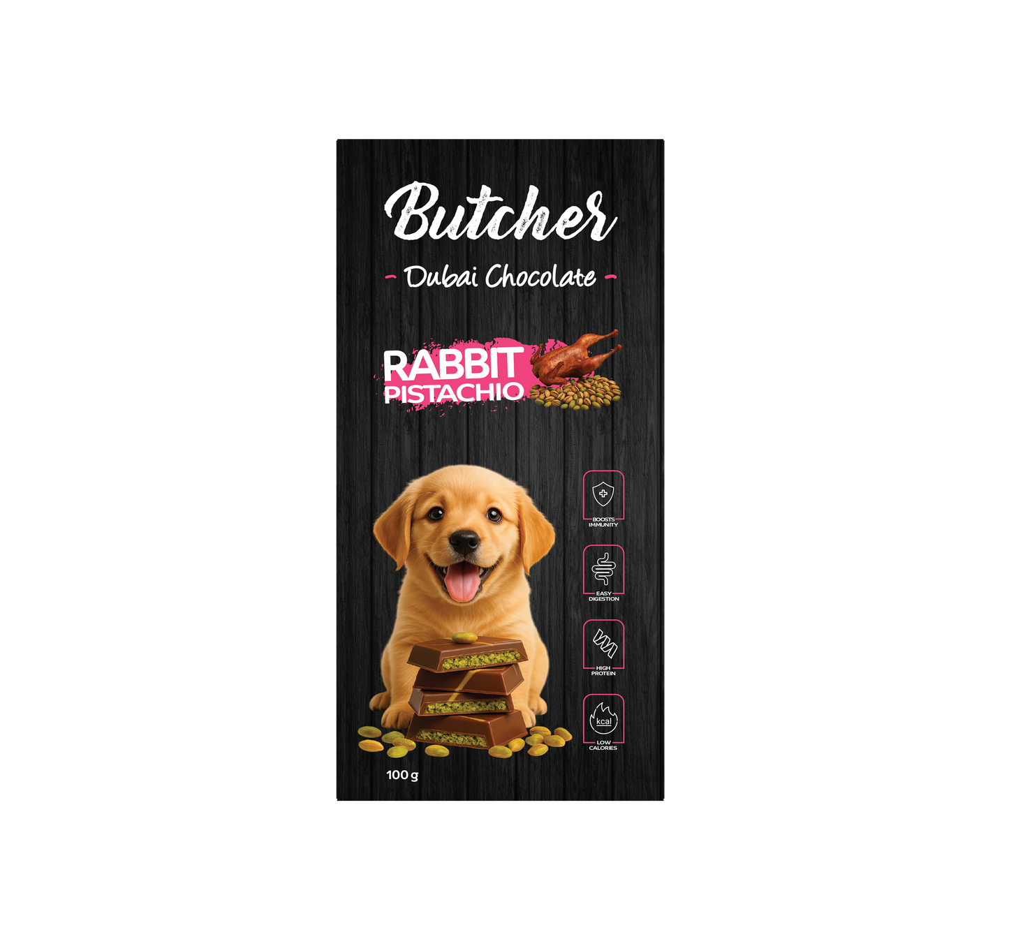 Butcher Dubai Chocolate – Beef, Duck, Rabbit or Chicken, 100 g