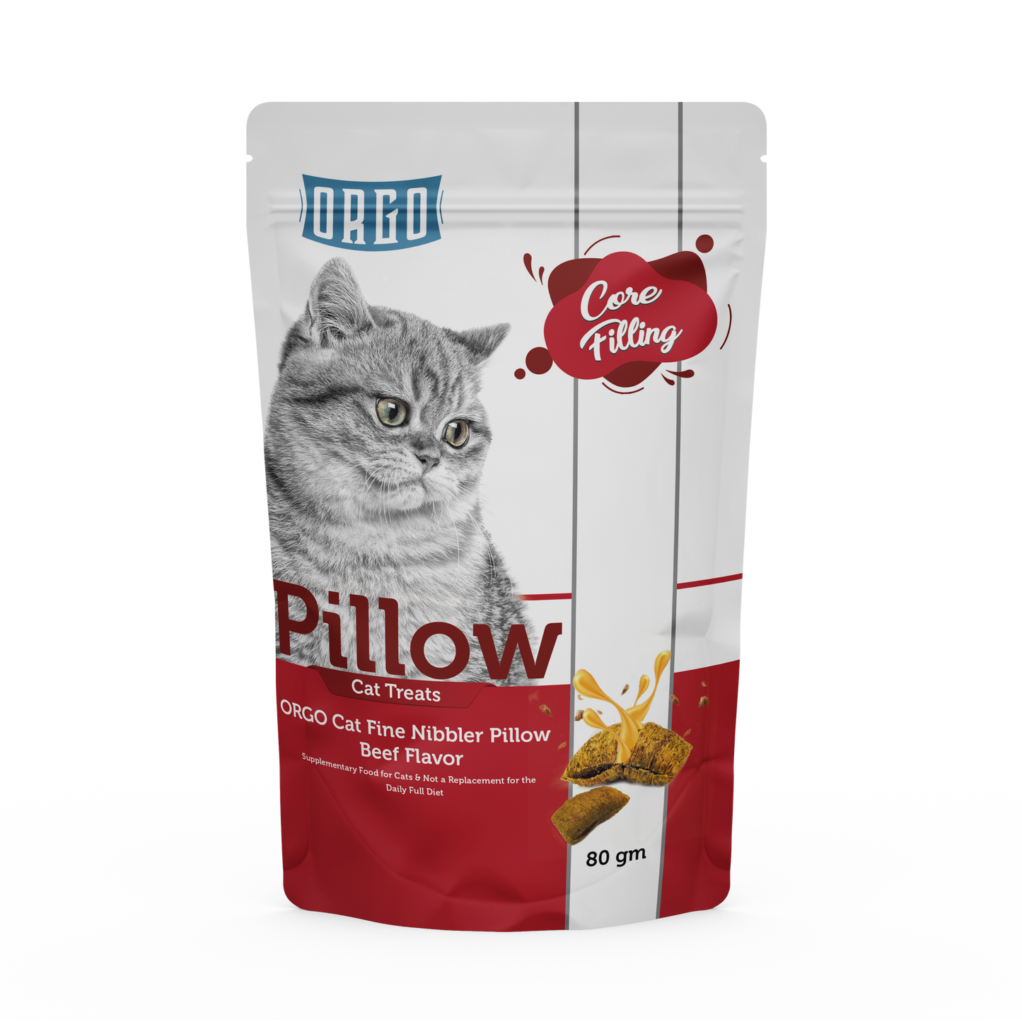 ORGO Pillow Cat Treats – Beef-Filled Crunchy Bites – 80 g