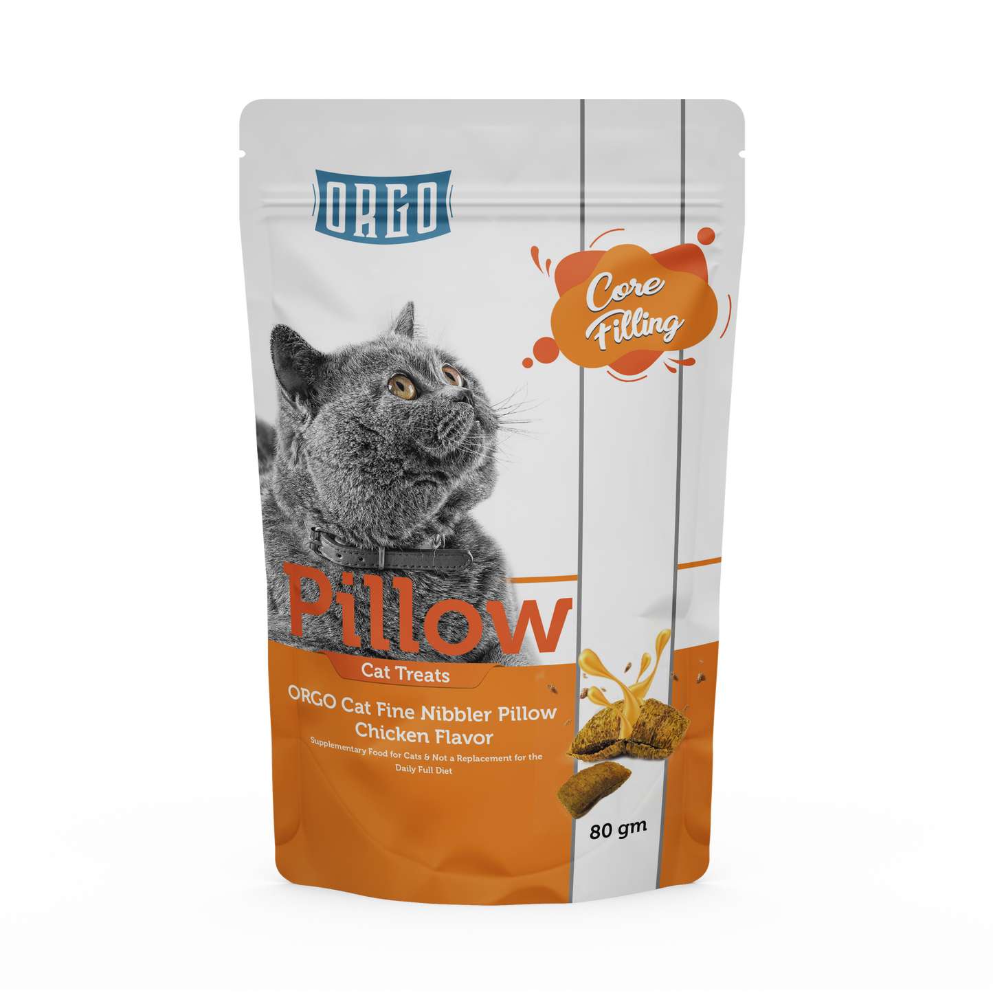 ORGO Pillow Cat Treats – Chicken-Filled Crunchy Bites – 80 g