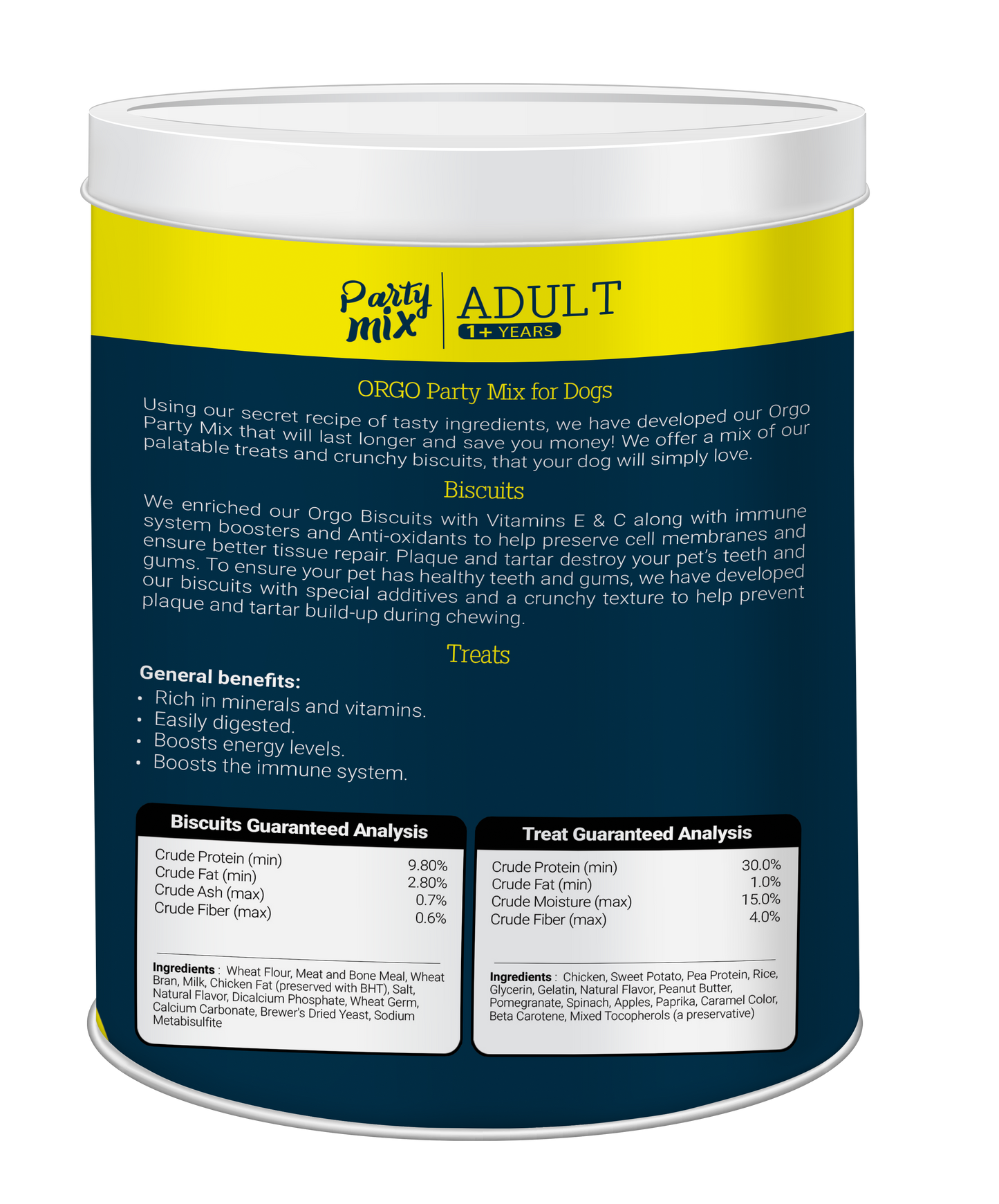 ORGO Party Mix™ Dog Treats – 1 kg Canister (Chicken, Beef, Turkey, Liver)