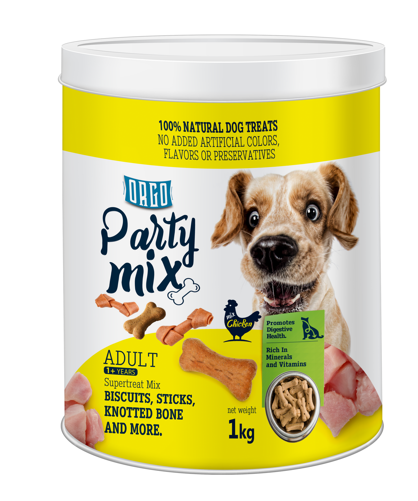 ORGO Party Mix™ Dog Treats – 1 kg Canister (Chicken, Beef, Turkey, Liver)
