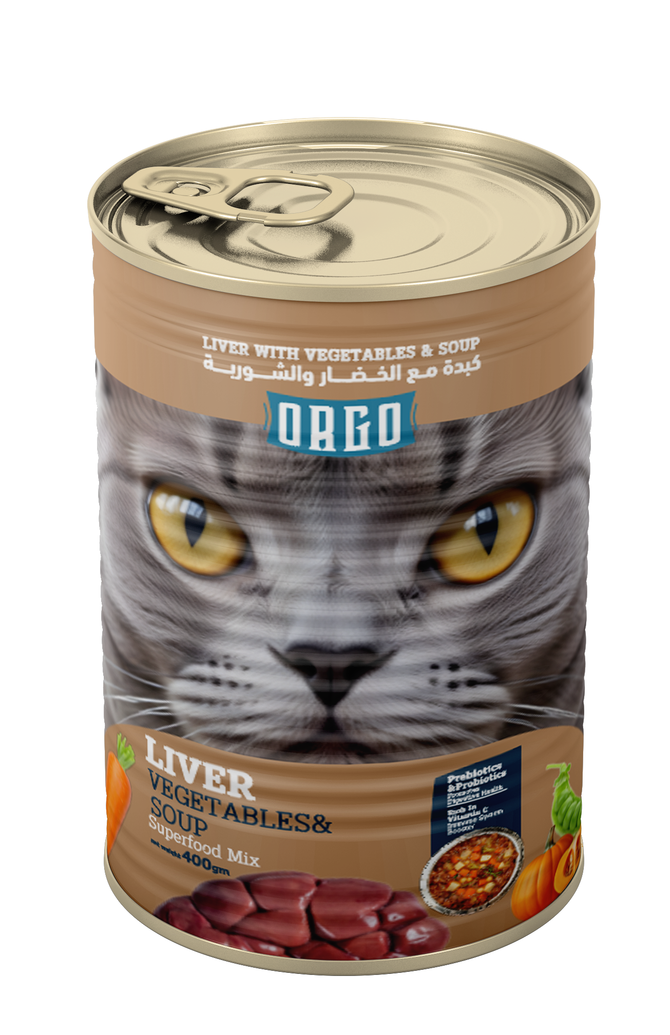 ORGO Wet Canned Cat Food – Liver with Vegetables & Soup (Superfood Mix) for Adult Cats (1+ Years), 400 g