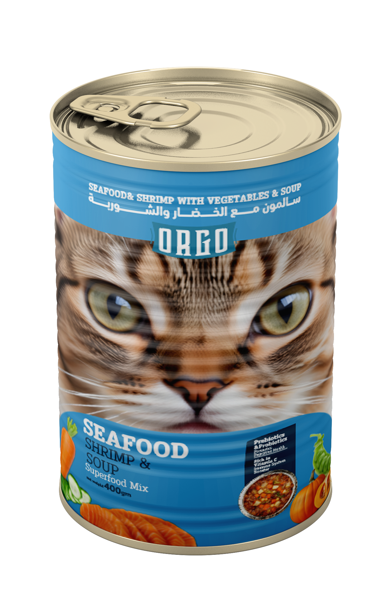 ORGO Wet Canned Cat Food – Seafood, Shrimp & Soup (Superfood Mix) for Adult Cats (1+ Years), 400 g