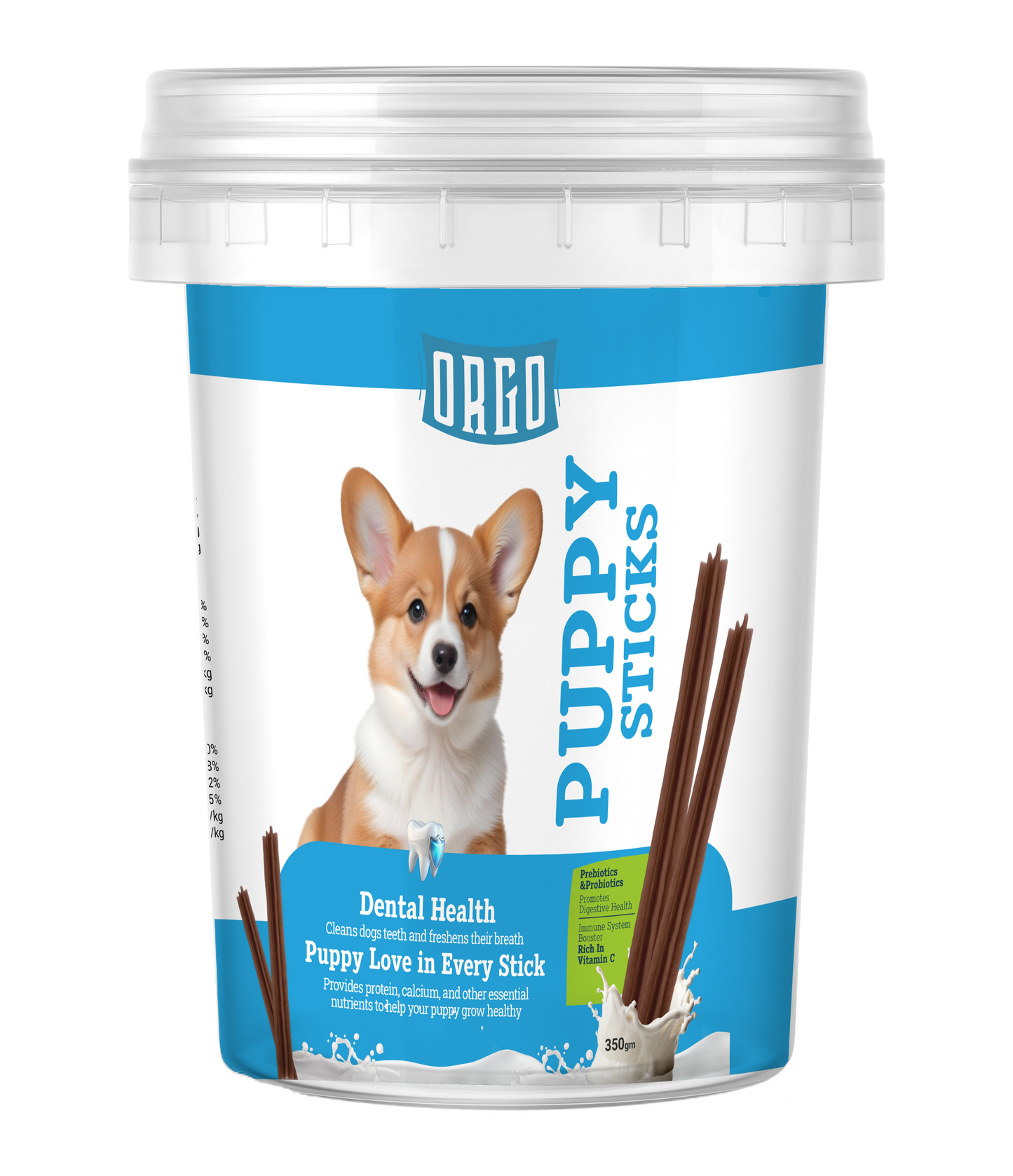 ORGO Puppy Sticks Dental-Care Sticks – 350 g Resealable Tub