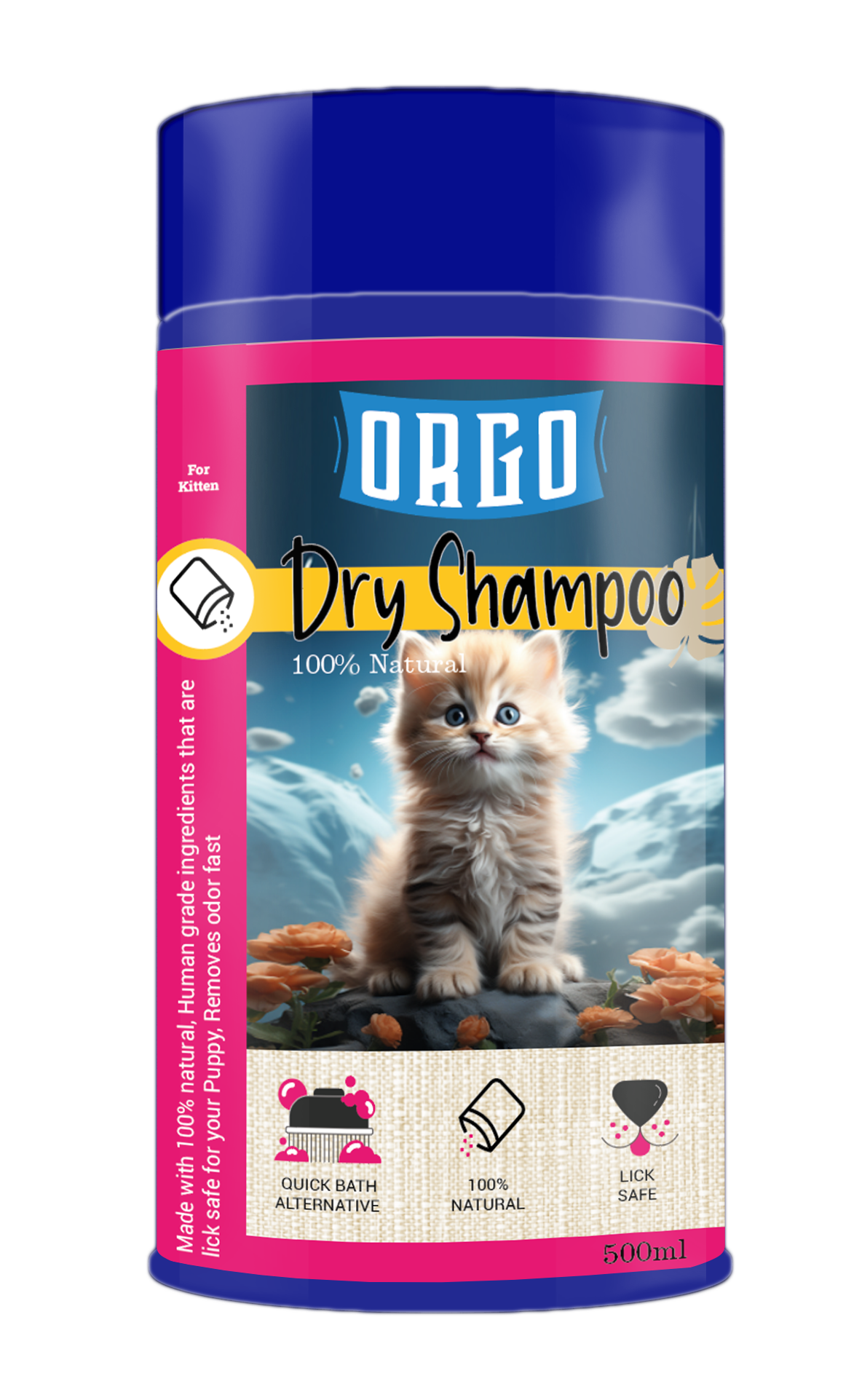 ORGO Dry Shampoo for Kittens — 500 ml Sprinkle-Top Canister