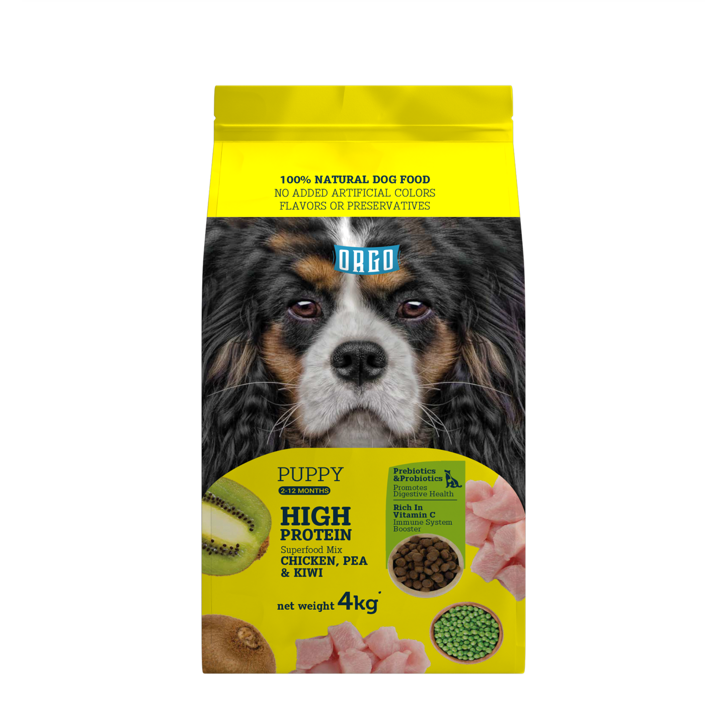 ORGO Puppy High-Protein Dry Dog Food – Chicken, Pea & Kiwi Superfood Mix | 4 kg | for Puppies (2-12 Months)