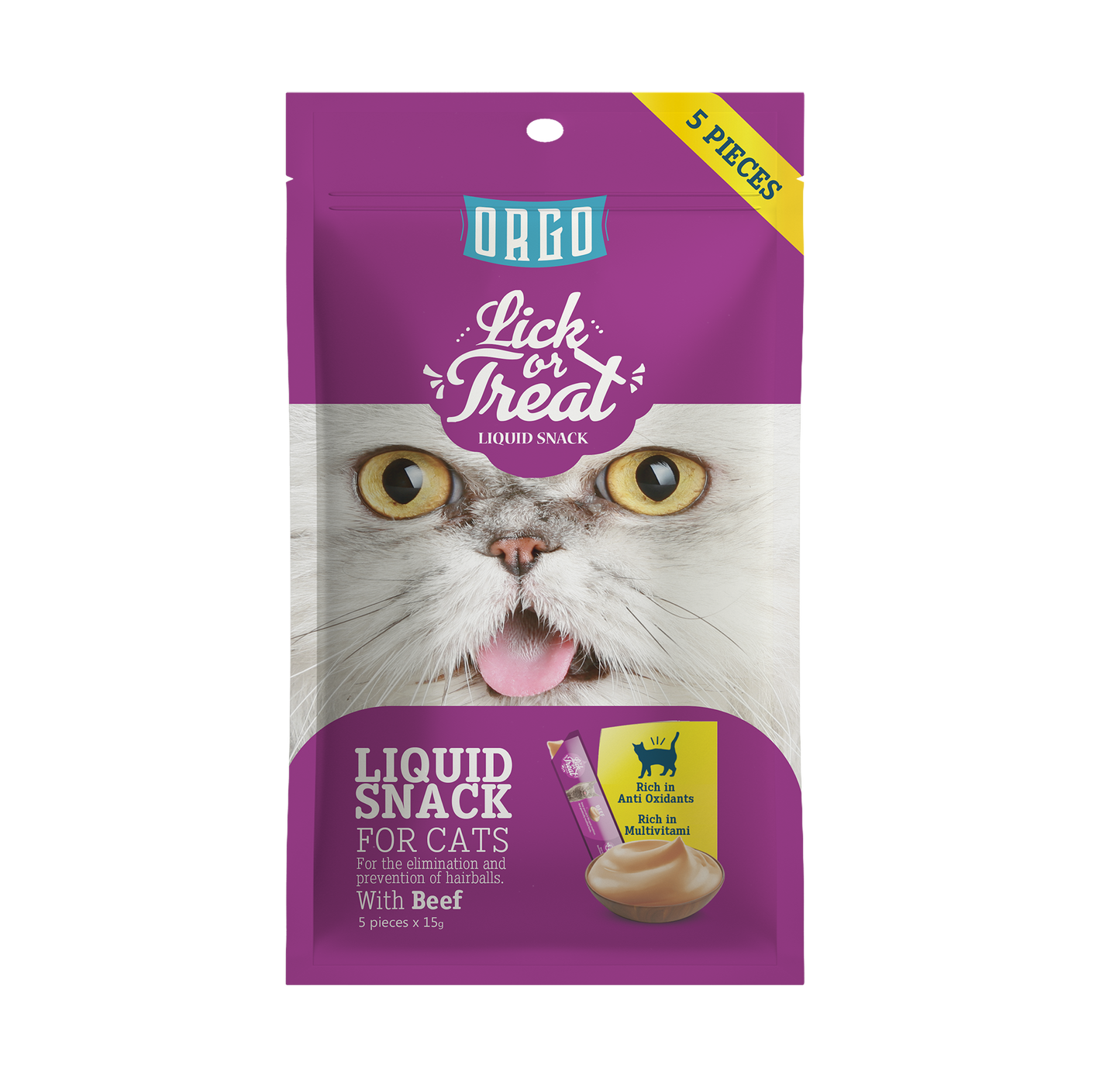 ORGO Lick or Treat™ Beef Liquid Snack for Cats – 75 g (5 × 15 g)
