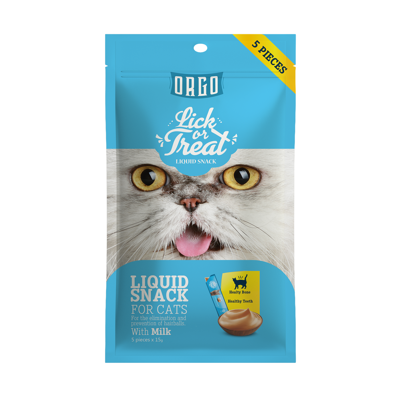 ORGO Lick or Treat™ Milk Liquid Snack for Cats – 75 g (5 × 15 g)