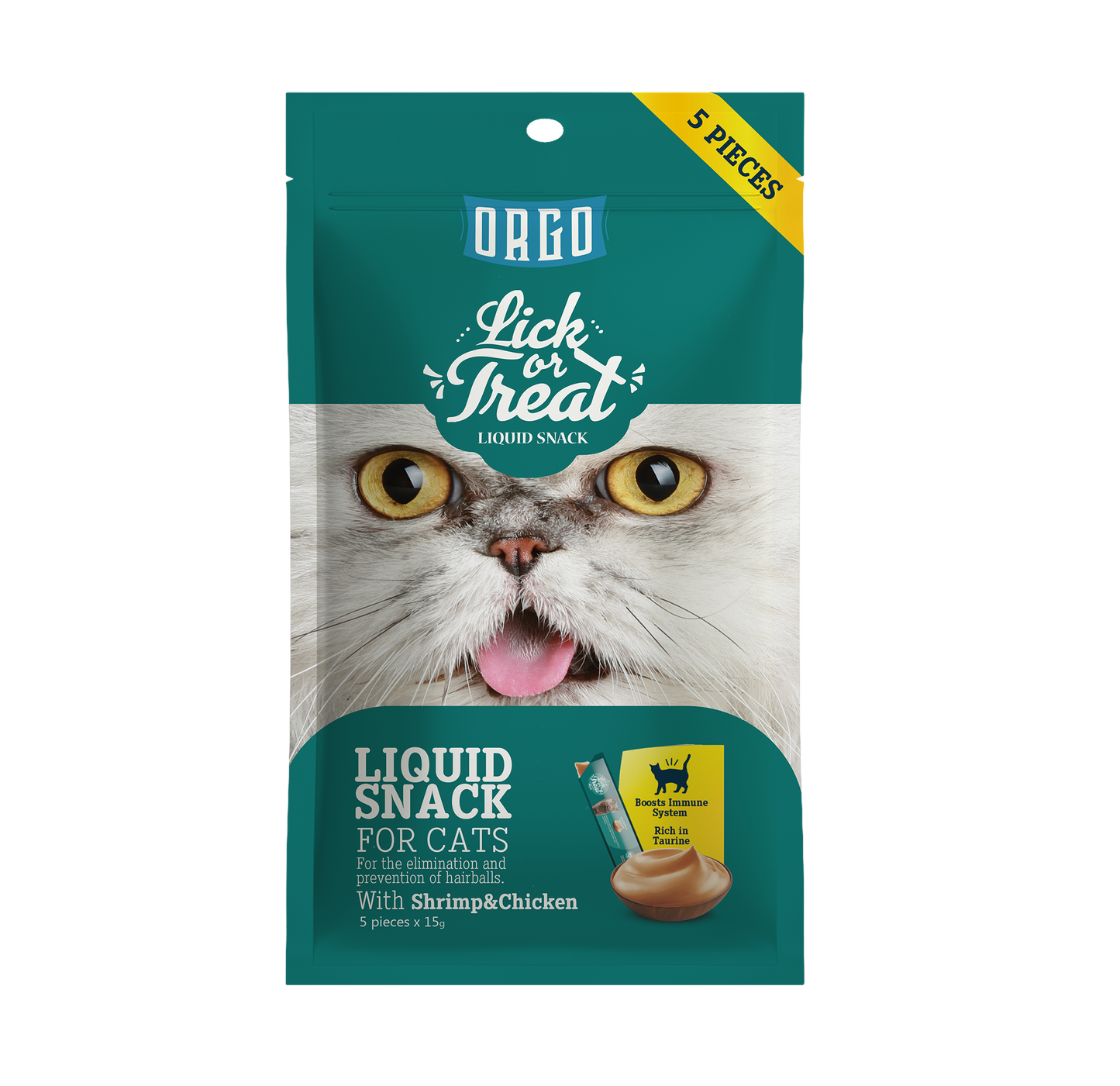 ORGO Lick or Treat™ Shrimp & Chicken Liquid Snack for Cats – 75 g (5 × 15 g)