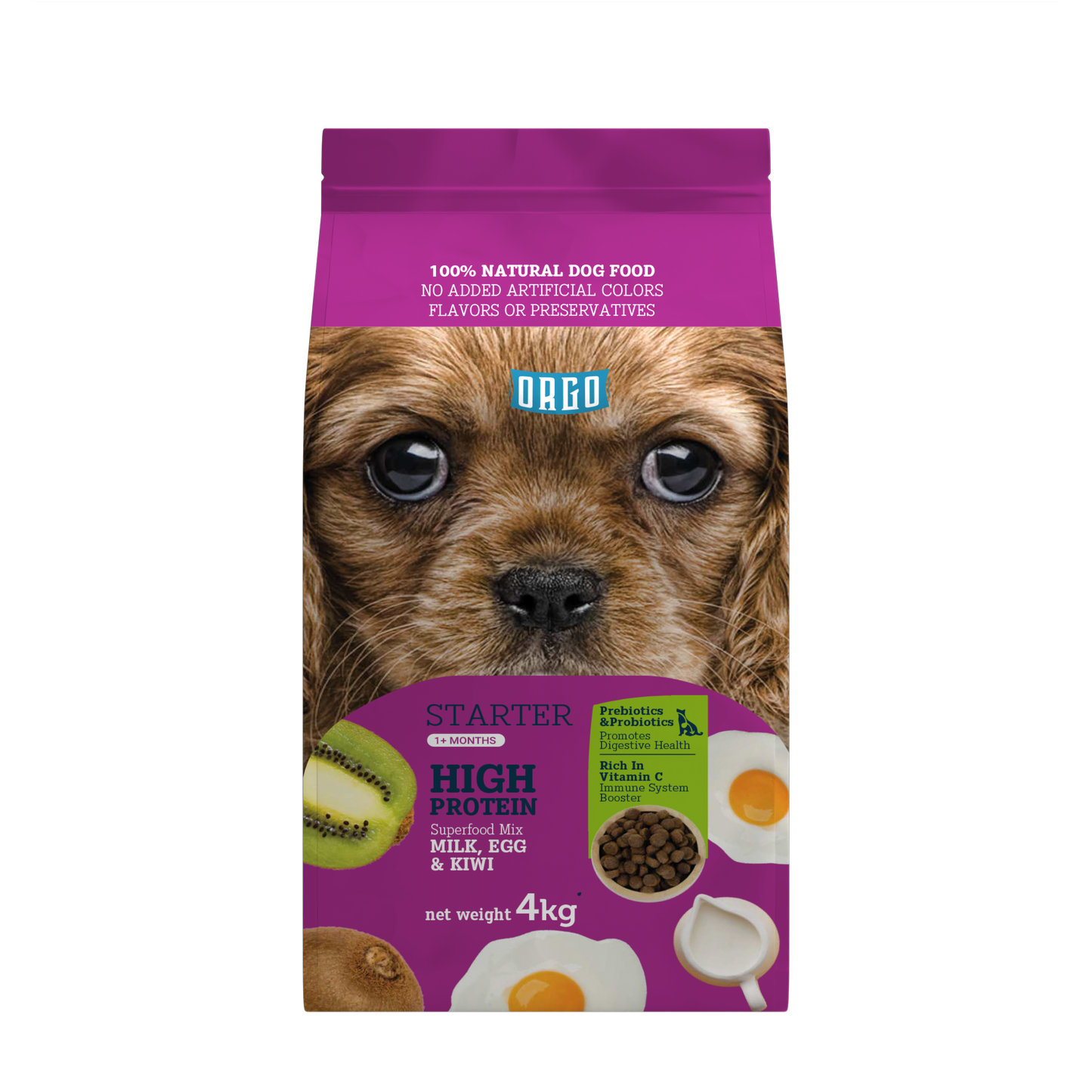 ORGO Starter High-Protein Dry Dog Food – Milk, Egg & Kiwi Superfood Mix | 4 kg | Starter Dogs (1 + Months)
