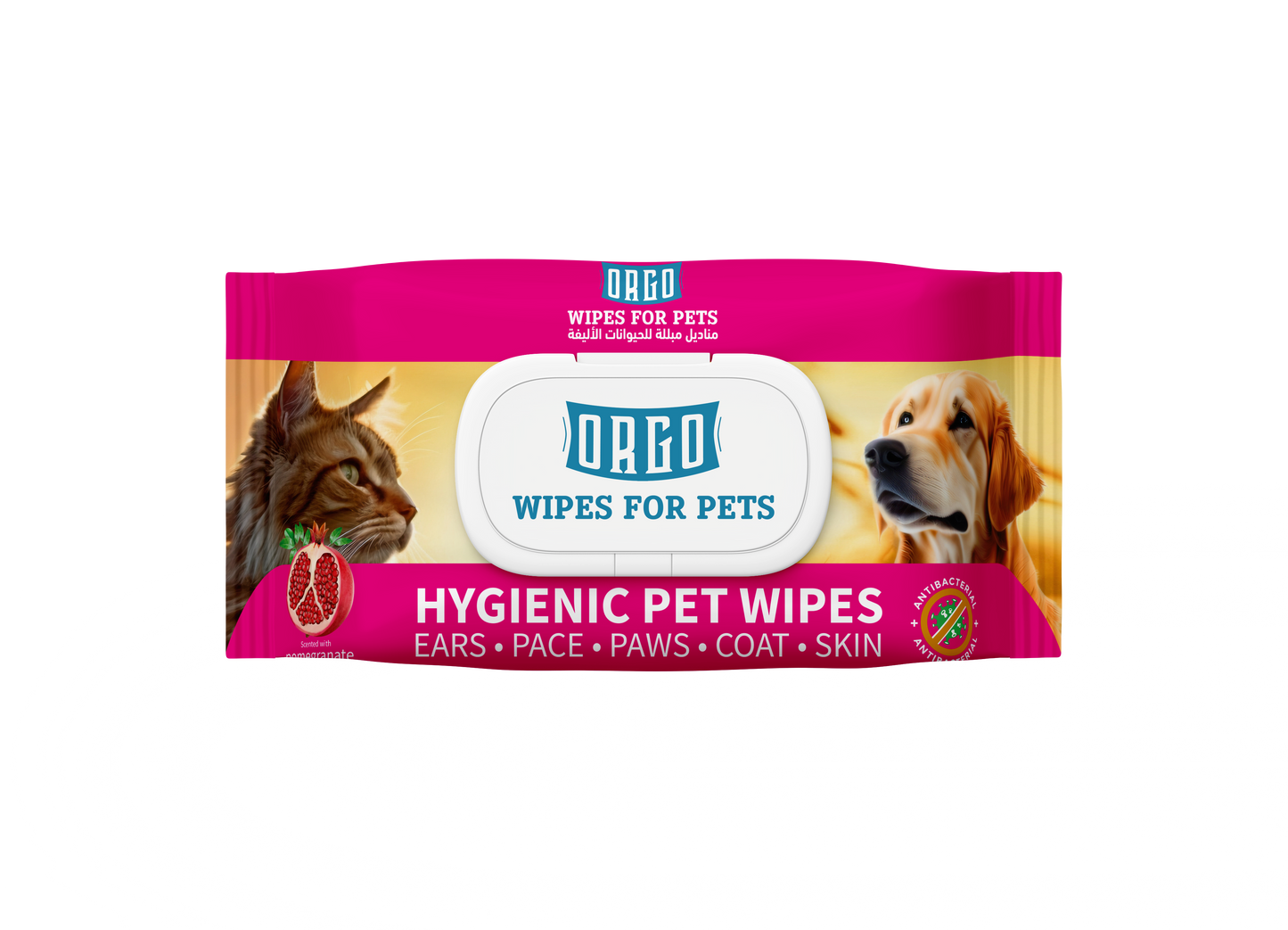 ORGO Hygienic Pet Wipes | Juicy Pomegranate Scent | 48 XL Wipes (16 × 20 cm) | Dogs & Cats