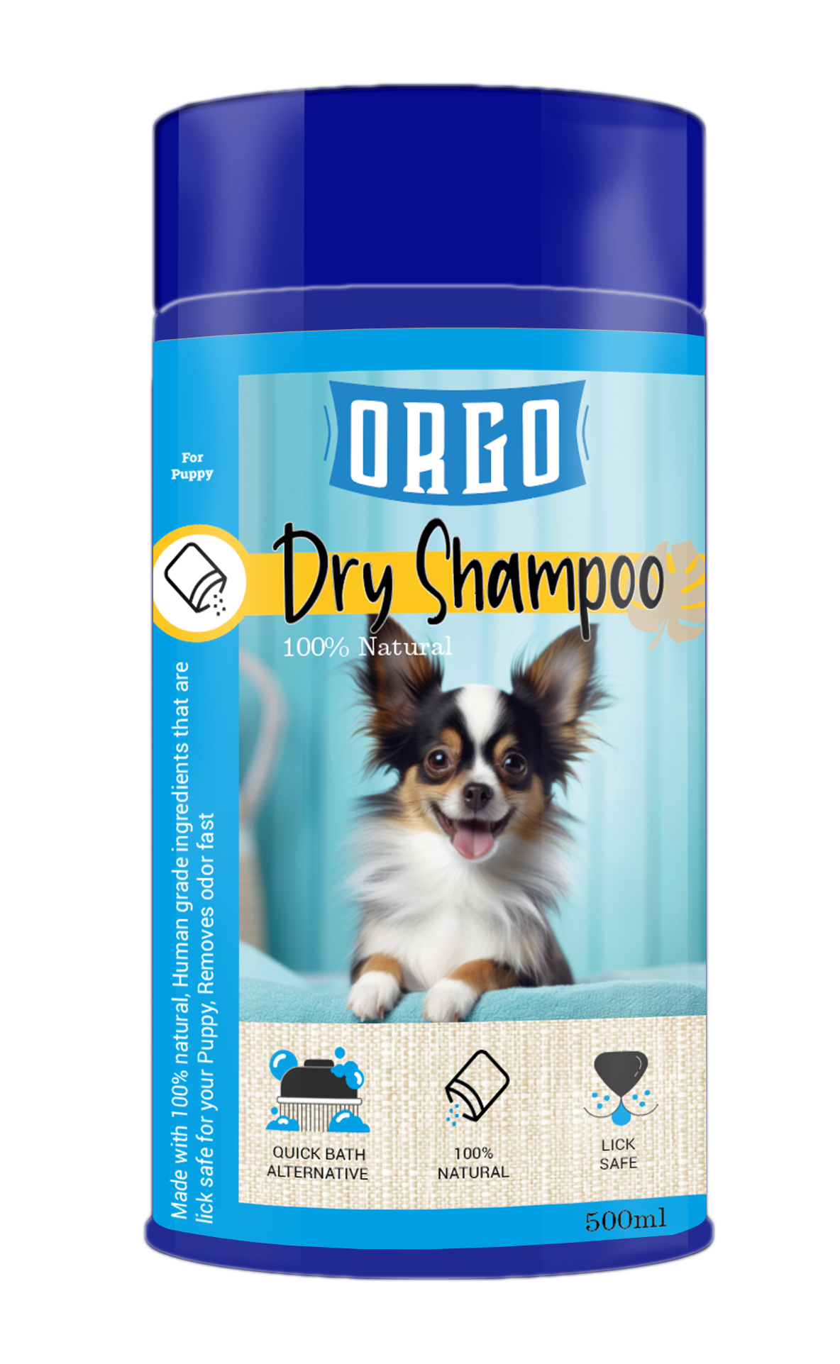 ORGO Dry Shampoo for Puppies – 500 ml Sprinkle-Top Canister