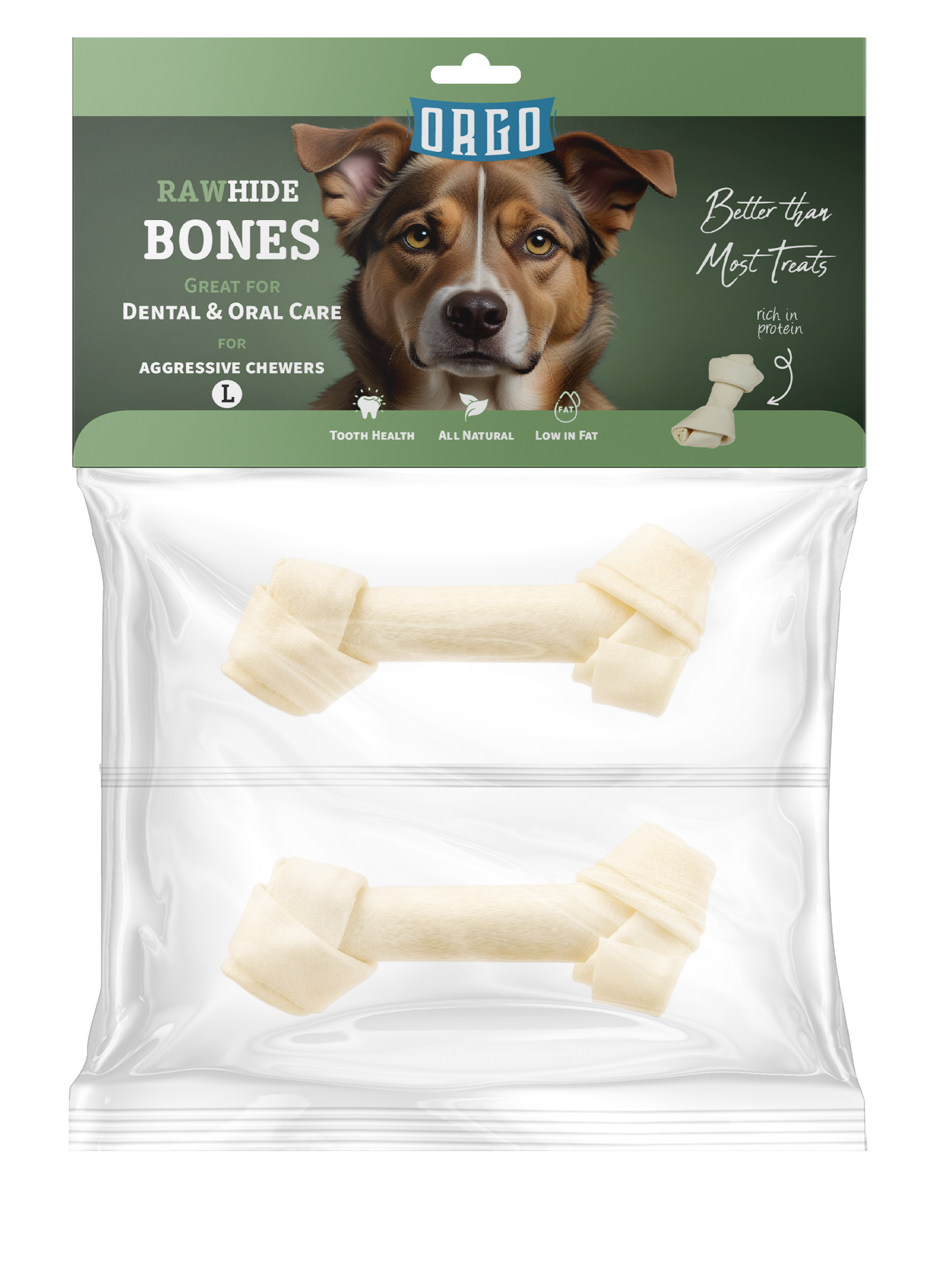 ORGO Rawhide Bones — Large Tied Knots (2 Pieces)