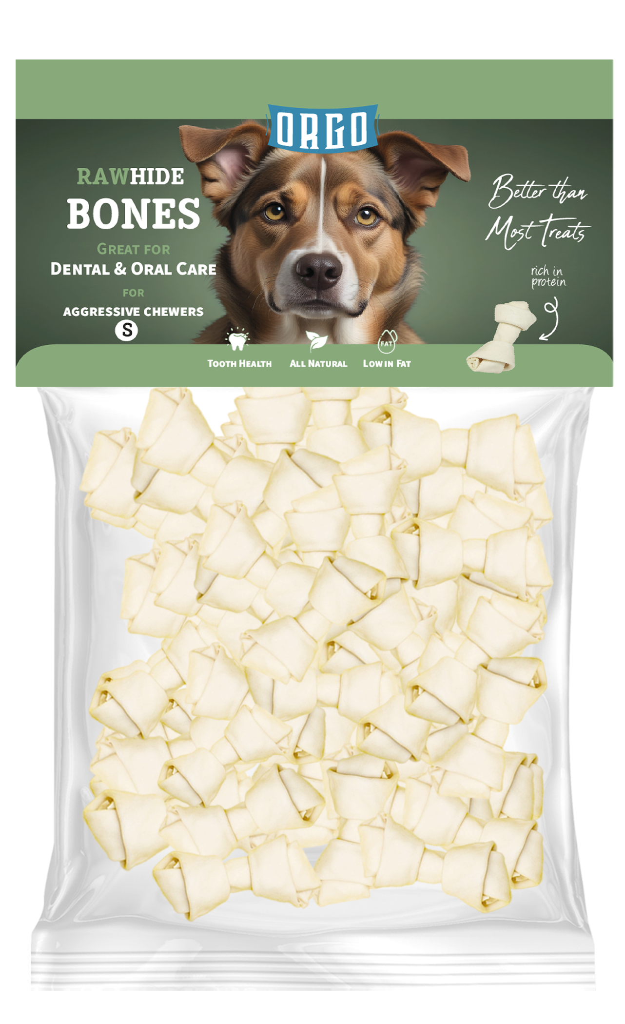 ORGO Rawhide Bones – Small Tied Knots (200 g)