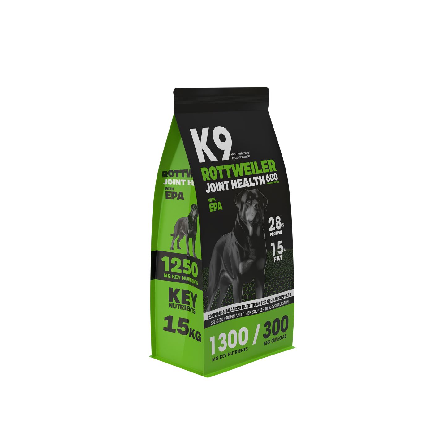 K9 Rottweiler 600 Joint Health with EPA — Breed-Specific Dog Dry Food for Power, Mobility & Longevity (15 kg)