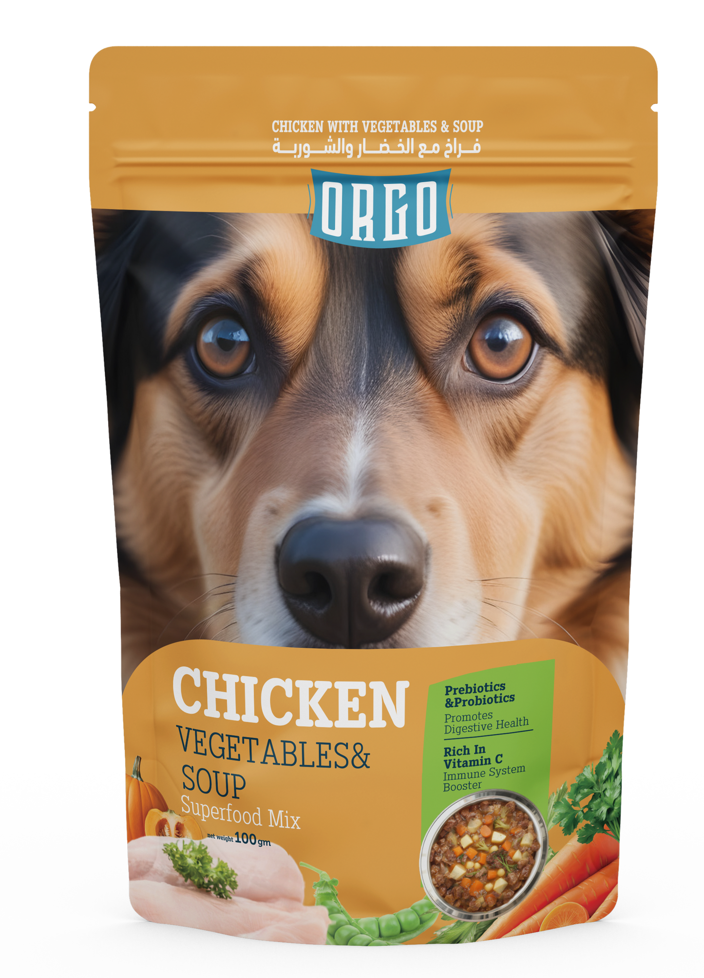 ORGO Wet Pouch Dog Food – Chicken with Vegetables & Soup (Superfood Mix) for Adult Dogs (1+ Years), 100 g