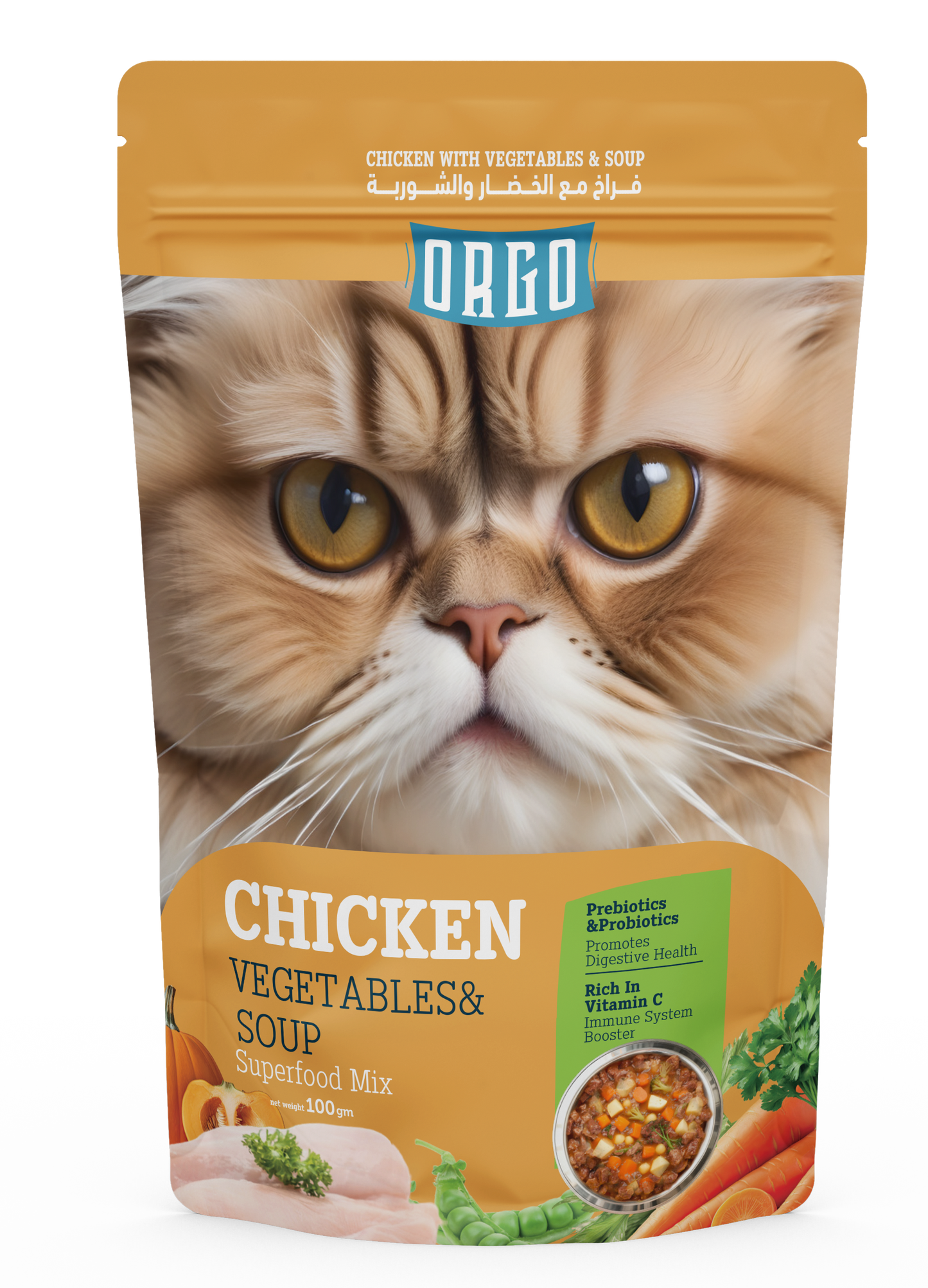 ORGO Wet Cat Food – Chicken with Vegetables & Soup (Superfood Mix) for Adult Cats (1+ Years), 100 g Pouch