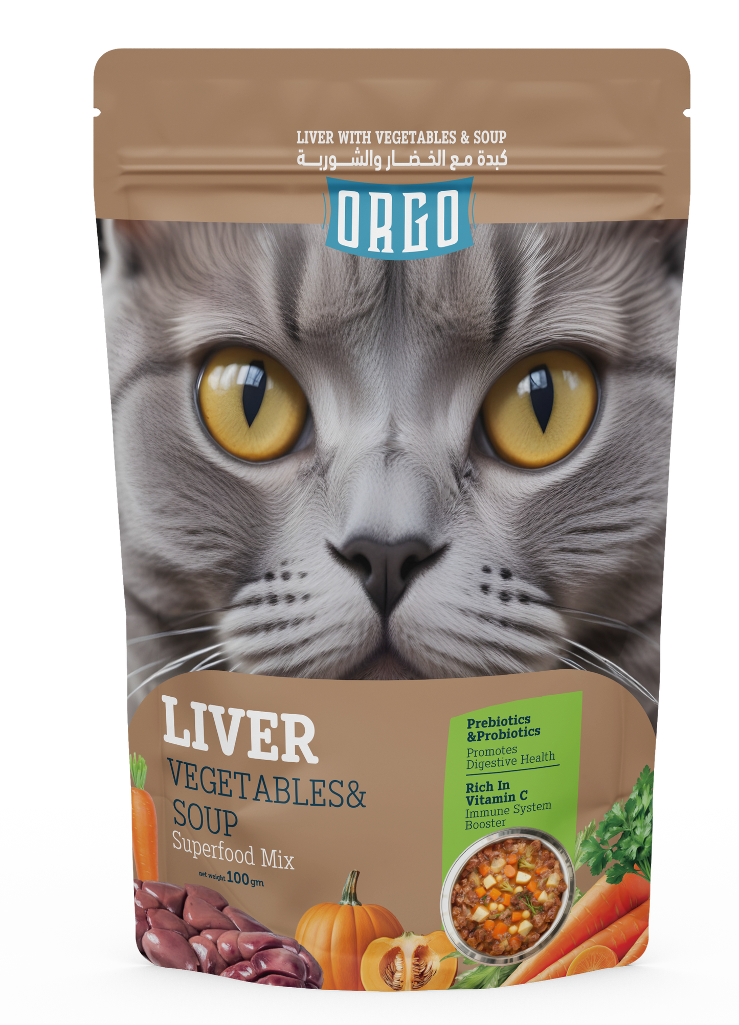 ORGO Wet Cat Food – Liver with Vegetables & Soup (Superfood Mix) for Adult Cats (1+ Years), 100 g Pouch