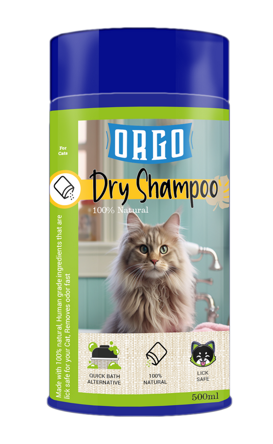 ORGO Dry Shampoo for Adult Cats – 500 ml Sprinkle-Top Canister
