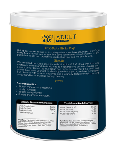 ORGO Party Mix™ Dog Treats – 1 kg Canister (Chicken, Beef, Turkey, Liver)