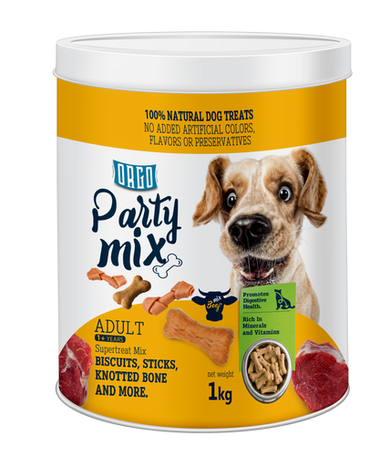 ORGO Party Mix™ Dog Treats – 1 kg Canister (Chicken, Beef, Turkey, Liver)