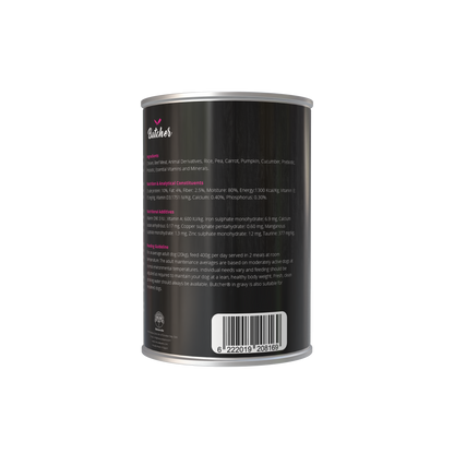 Butcher Wet Food for Dogs – All Breeds, 400g Can (4 Flavors)