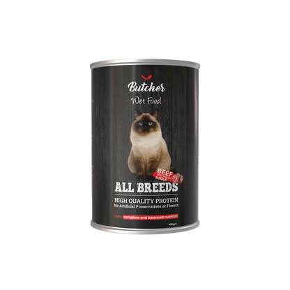Butcher Wet Food for Cats – All Breeds, 400g Can (4 Flavors)