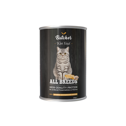 Butcher Wet Food for Cats – All Breeds, 400g Can (4 Flavors)