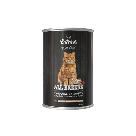 Butcher Wet Food for Cats – All Breeds, 400g Can (4 Flavors)