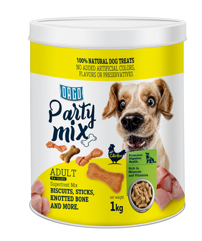 ORGO Party Mix™ Dog Treats – 1 kg Canister (Chicken, Beef, Turkey, Liver)