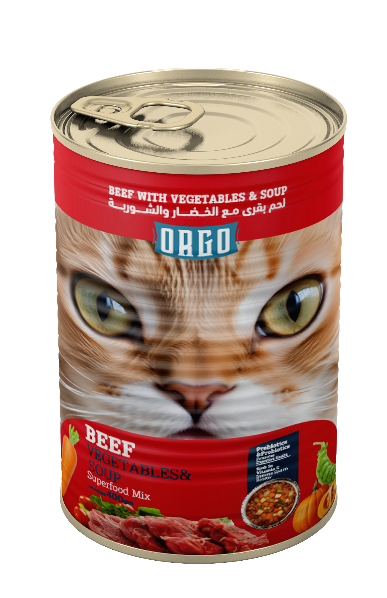 ORGO Wet Canned Cat Food – Beef with Vegetables & Soup (Superfood Mix) for Adult Cats (1+ Years), 400 g