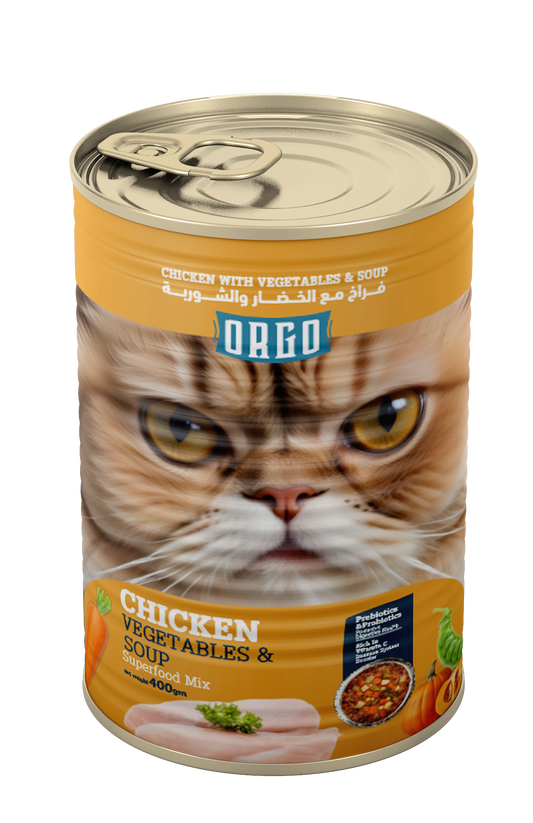 ORGO Wet Canned Cat Food – Chicken with Vegetables & Soup (Superfood Mix) for Adult Cats (1+ Years), 400 g
