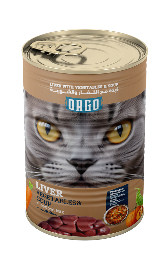 ORGO Wet Canned Cat Food – Liver with Vegetables & Soup (Superfood Mix) for Adult Cats (1+ Years), 400 g
