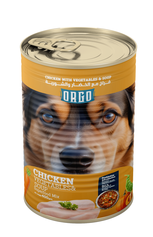 ORGO Wet Canned Dog Food – Chicken with Vegetables & Soup (Superfood Mix) for Adult Dogs (1+ Years), 400 g