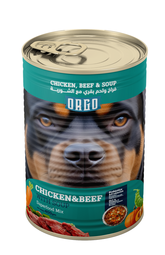 ORGO Wet Canned Dog Food – Chicken & Beef with Vegetables & Soup (Superfood Mix) for Adult Dogs (1+ Years), 400 g