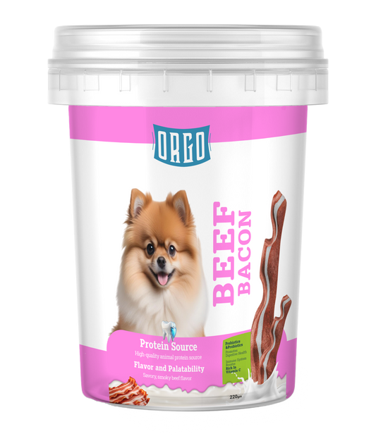 ORGO Beef Bacon Dental-Care Sticks – 220 g Resealable Tub