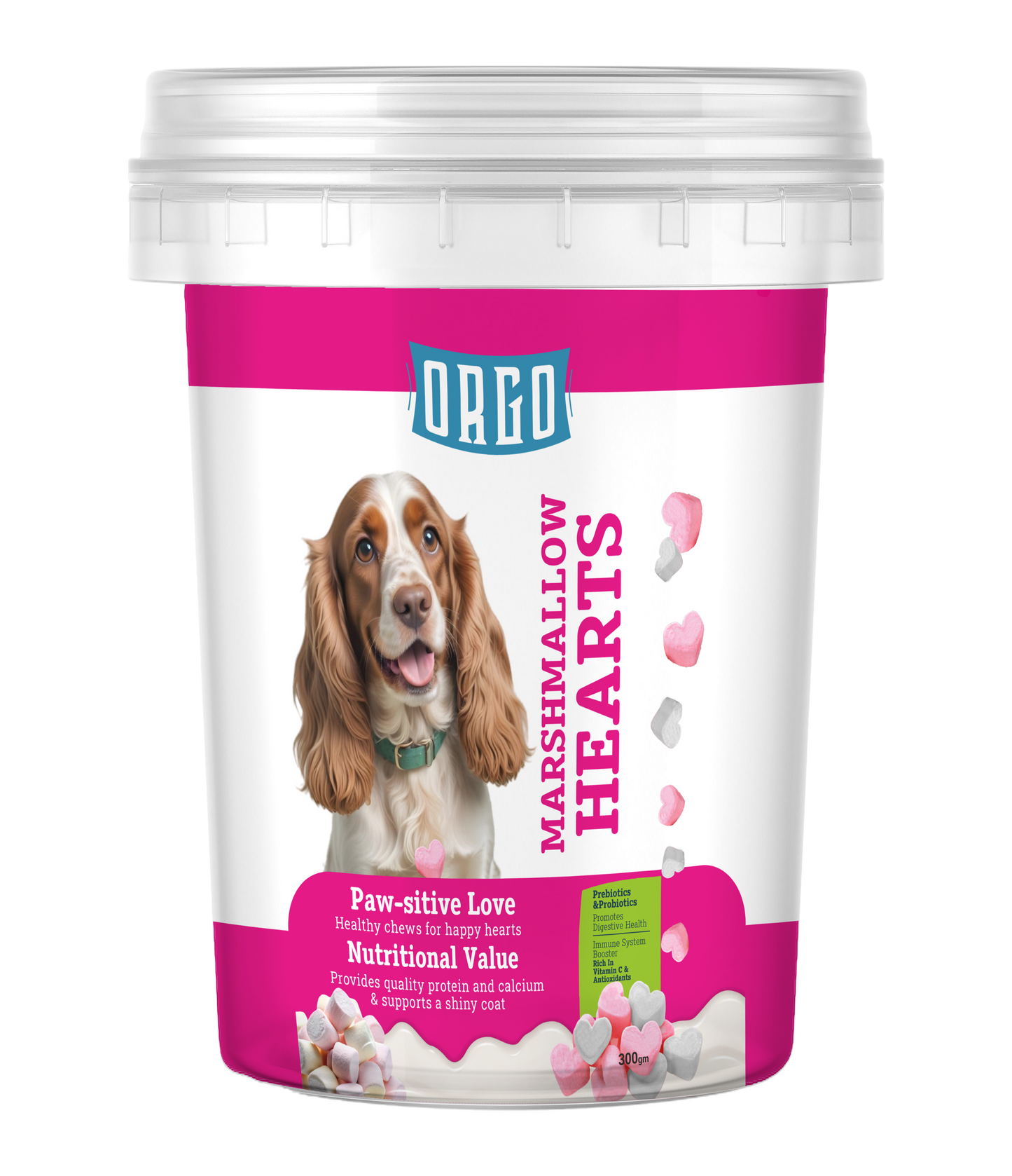 ORGO Marshmallow Hearts Dental-Care Sticks – 300 g Resealable Tub