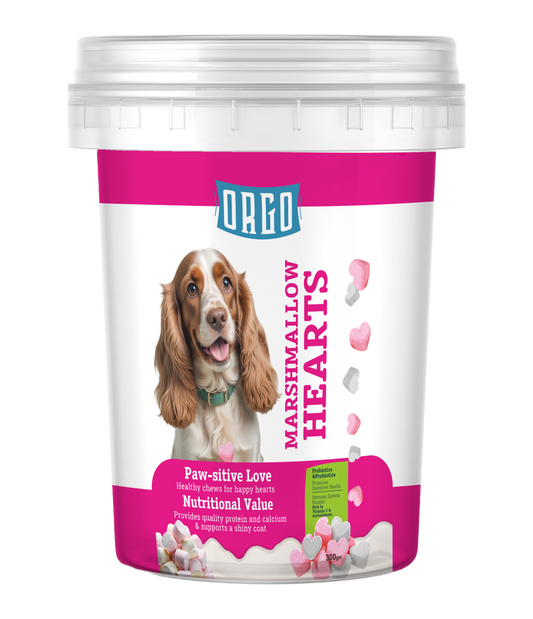 ORGO Marshmallow Hearts Dental-Care Sticks – 300 g Resealable Tub