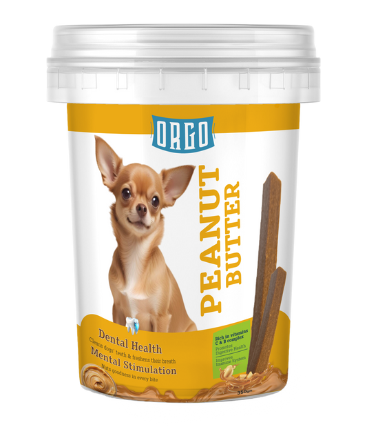 ORGO Peanut Butter Dental-Care Sticks – 350 g Resealable Tub