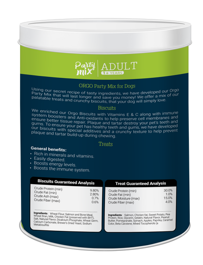 ORGO Party Mix™ Dog Treats – 1 kg Canister (Chicken, Beef, Turkey, Liver)