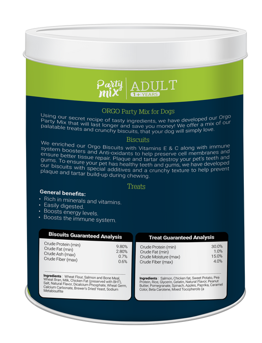 ORGO Party Mix™ Dog Treats – 1 kg Canister (Chicken, Beef, Turkey, Liver)