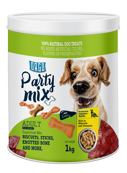 ORGO Party Mix™ Dog Treats – 1 kg Canister (Chicken, Beef, Turkey, Liver)